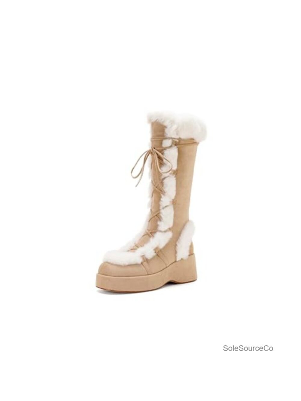 Knee High Winter Boots Faux Suede Platform Snow Boots Lace Up Side Zipper